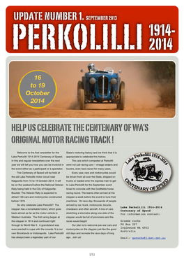 Lake Perkolilli Centenary of Speed Newsletter #1