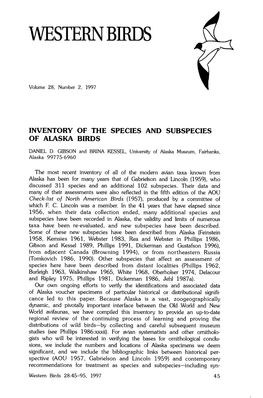 Inventory of the Species and Subspecies of Alaska Birds