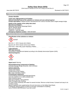 Data Sheet (SDS) OSHA Hazcom Standard 29 CFR 1910.1200(G) and GHS Rev 03