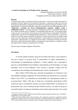 A Sombra Do Garimpo No Rio Pauini, Sul Do Amazonas. Claudina Maximiano De Azevedo