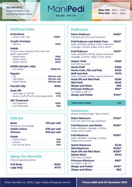 Manipedi-Tygervalley-Pricelist 2019-06-05 DIGITAL.Pdf