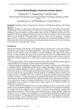 A Content-Based Blogger's Sentiment Analysis System Guohua Ou