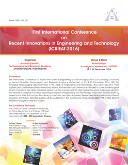 First International Conference on Recent Innovations in Engineering and Technology (ICRIEAT-2016)