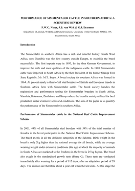 Performance of Simmentaler Cattle in Southern Africa: a Scientific Review F.W.C