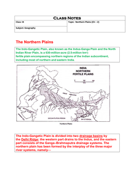 Class Notes the Northern Plains