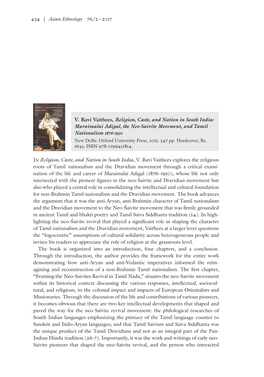 434 | Asian Ethnology 76/2 • 2017 V. Ravi Vaithees, Religion, Caste, And