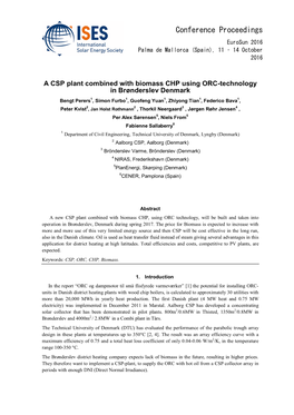 A CSP Plant Combined with Biomass CHP Using ORC-Technology In