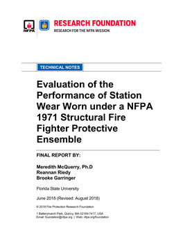 Evaluation of the Performance of Station Wear Worn Under a NFPA