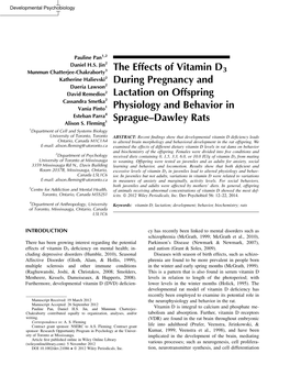 The Effects of Vitamin D3 During Pregnancy and Lactation On