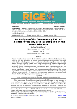 An Analysis of the Documentary Entitled Talisman of the City