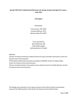 Undetermined Risk Factors for Suicide Among Youth Aged 10-17 Years – Utah, 2017