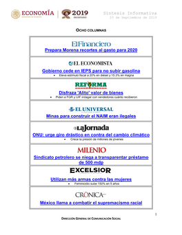 Síntesis Informativa 23 De Septiembre De 2019