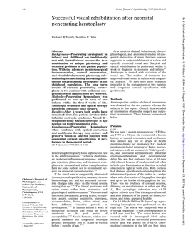 Successful Visual Rehabilitation After Neonatal Penetrating Keratoplasty 645