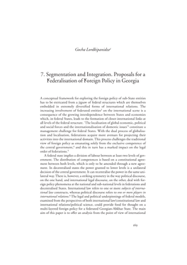 7. Segmentation and Integration. Proposals for a Federalisation of Foreign Policy in Georgia
