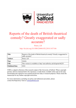 The Death of British Theatre Comedy and Satire