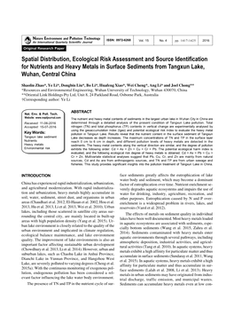 Spatial Distribution, Ecological Risk Assessment and Source Identification for Nutrients and Heavy Metals in Surface Sediments from Tangxun Lake, Wuhan, Central China