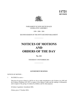 11721 Notices of Motions and Orders of The