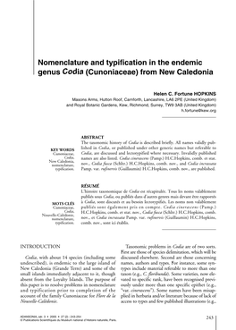 Nomenclature and Typification in the Endemic Genus Codia (Cunoniaceae) from New Caledonia