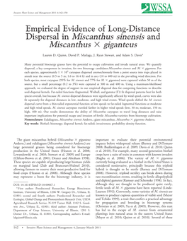 Dispersal in Miscanthus Sinensis and Miscanthus 3 Giganteus