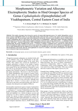 Morphometric Variation and Allozyme Electrophoretic Studies in Hind