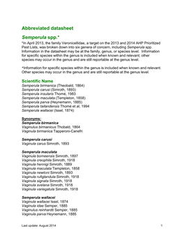 Abbreviated Datasheet Semperula Spp.*