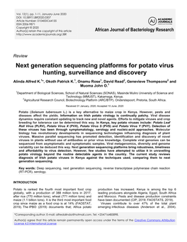 Next Generation Sequencing Platforms for Potato Virus Hunting, Surveillance and Discovery