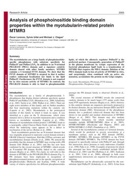Analysis of Phosphoinositide Binding Domain Properties Within the Myotubularin-Related Protein MTMR3