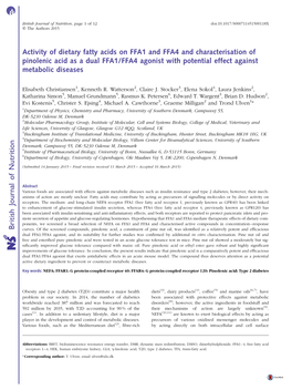 Activity of Dietary Fatty Acids on FFA1 and FFA4 and Characterisation of Pinolenic Acid As a Dual FFA1/FFA4 Agonist with Potential Effect Against Metabolic Diseases