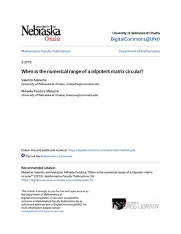 When Is the Numerical Range of a Nilpotent Matrix Circular?