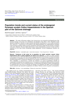 Population Trends and Current Status of the Endangered Pyrenean Sculpin Cottus Hispaniolensis in the Spanish Part of the Garonne Drainage