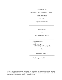 UNREPORTED in the COURT of SPECIAL APPEALS of MARYLAND No. 1178 September Term, 2014 DION