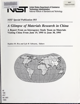 A Glimpse of Materials Research in China a Report from an Interagency Study Team on Materials Visiting China from June 19, 1995 to June 30, 1995