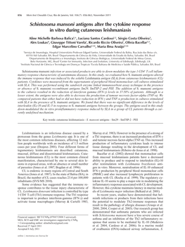 Schistosoma Mansoni Antigens Alter the Cytokine Response in Vitro During Cutaneous Leishmaniasis