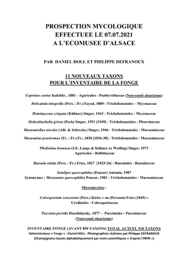 Prospection Mycologique Effectuee Le 07.07.2021 a L'ecomusee D'alsace