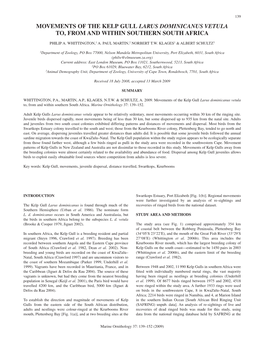 Movements of the Kelp Gull Larus Dominicanus Vetula To, from and Within Southern South Africa