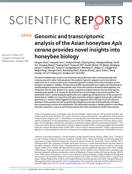 Genomic and Transcriptomic Analysis of the Asian Honeybee Apis Cerana