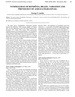 Nymphalidae of Rondônia, Brazil: Variation and Phenology of Agrias (Charaxinae)