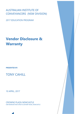 Vendor Disclosure & Warranty