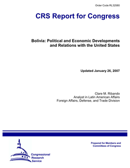 Bolivia: Political and Economic Developments and Relations with the United States