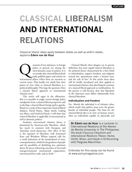 Classical Liberalism and International Relations