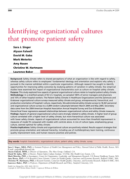 Identifying Organizational Cultures That Promote Patient Safety