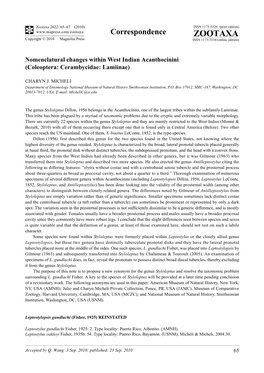 Zootaxa, Nomenclatural Changes Within West Indian Acanthocinini