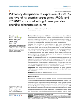 Pulmonary Deregulation of Expression of Mir-155 and Two of Its Putative