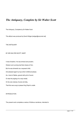 The Antiquary, Complete by Sir Walter Scott</H1>