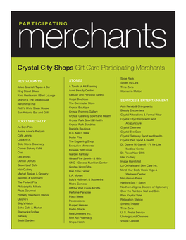 Crystal City Shops Gift Card Participating Merchants