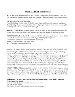 Baseball Field Directions