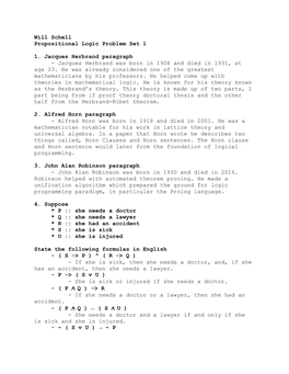 Will Schell Propositional Logic Problem Set 1 1. Jacques Herbrand