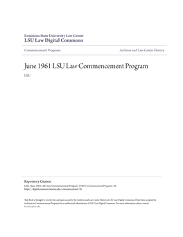 June 1961 LSU Law Commencement Program LSU