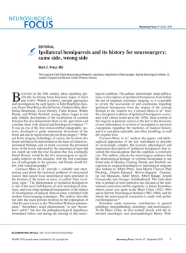 Ipsilateral Hemiparesis and Its History for Neurosurgery: Same Side, Wrong Side