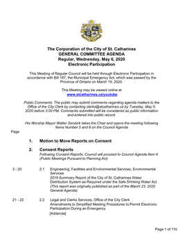 GENERAL COMMITTEE AGENDA Regular, Wednesday, May 6, 2020 Electronic Participation